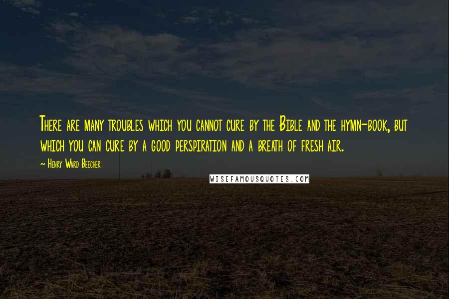 Henry Ward Beecher Quotes: There are many troubles which you cannot cure by the Bible and the hymn-book, but which you can cure by a good perspiration and a breath of fresh air.