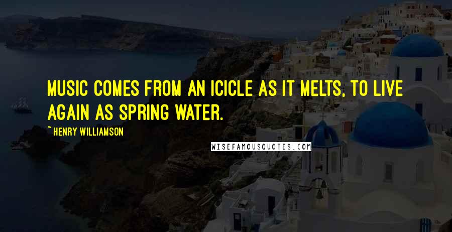 Henry Williamson Quotes: Music comes from an icicle as it melts, to live again as spring water.