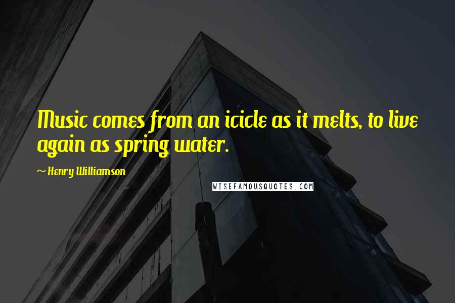 Henry Williamson Quotes: Music comes from an icicle as it melts, to live again as spring water.