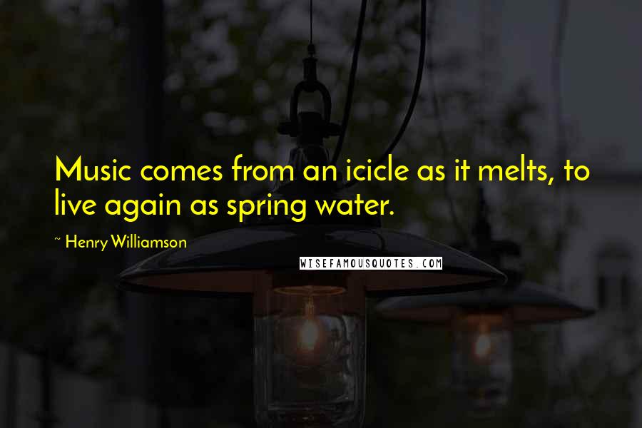 Henry Williamson Quotes: Music comes from an icicle as it melts, to live again as spring water.