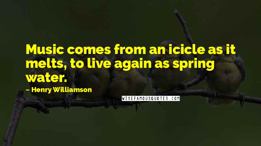 Henry Williamson Quotes: Music comes from an icicle as it melts, to live again as spring water.