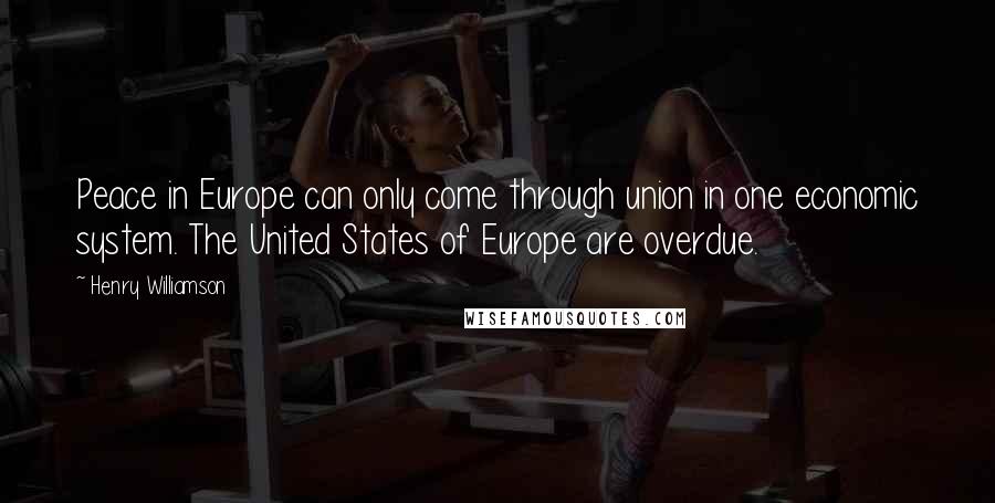 Henry Williamson Quotes: Peace in Europe can only come through union in one economic system. The United States of Europe are overdue.