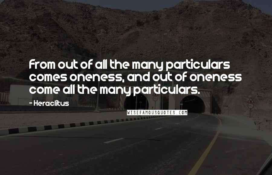 Heraclitus Quotes: From out of all the many particulars comes oneness, and out of oneness come all the many particulars.