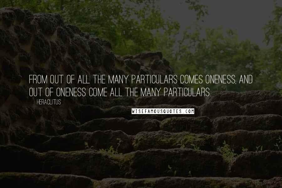 Heraclitus Quotes: From out of all the many particulars comes oneness, and out of oneness come all the many particulars.