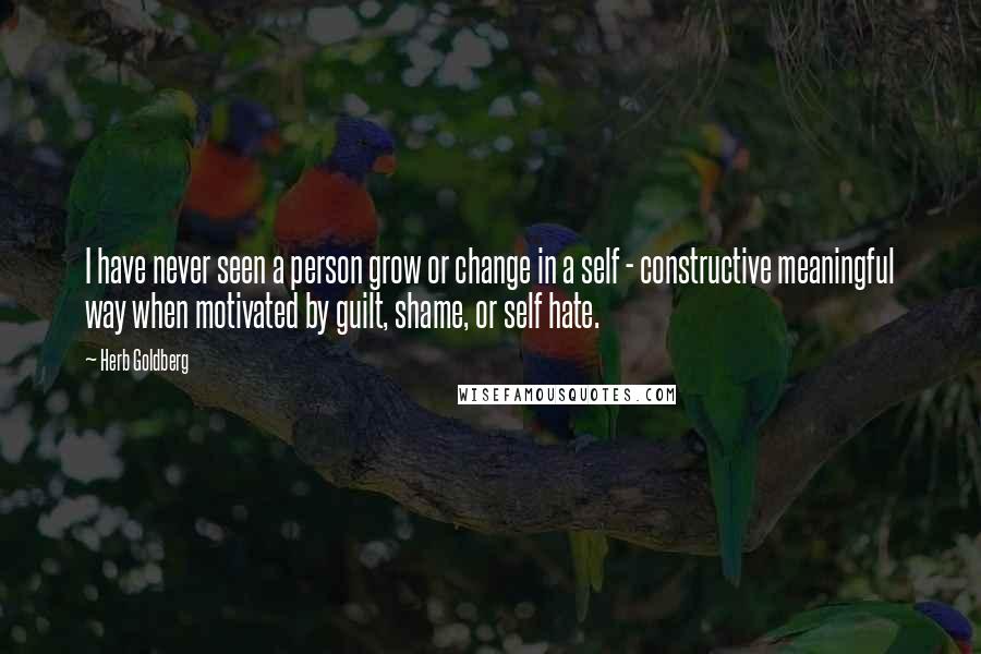 Herb Goldberg Quotes: I have never seen a person grow or change in a self - constructive meaningful way when motivated by guilt, shame, or self hate.