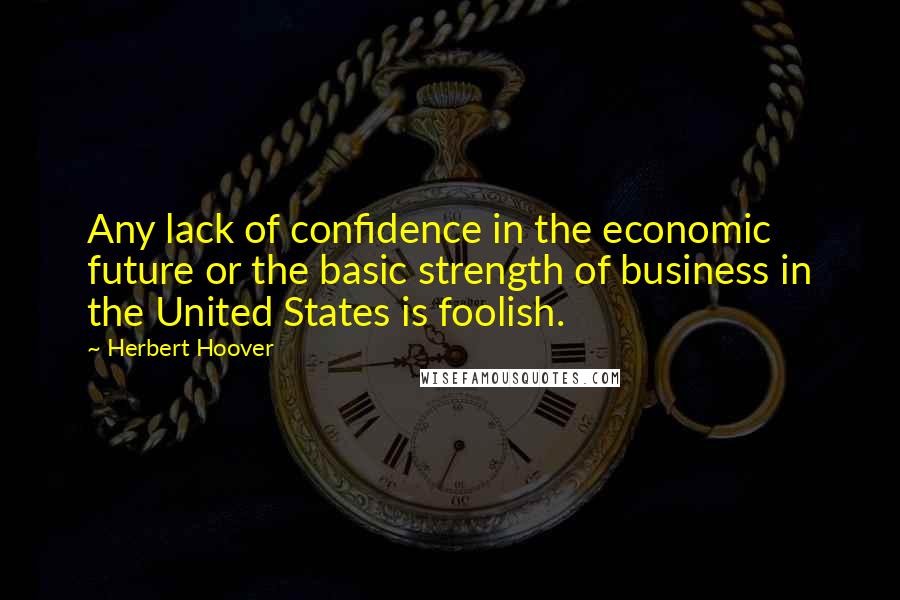 Herbert Hoover Quotes: Any lack of confidence in the economic future or the basic strength of business in the United States is foolish.