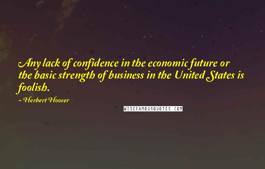 Herbert Hoover Quotes: Any lack of confidence in the economic future or the basic strength of business in the United States is foolish.