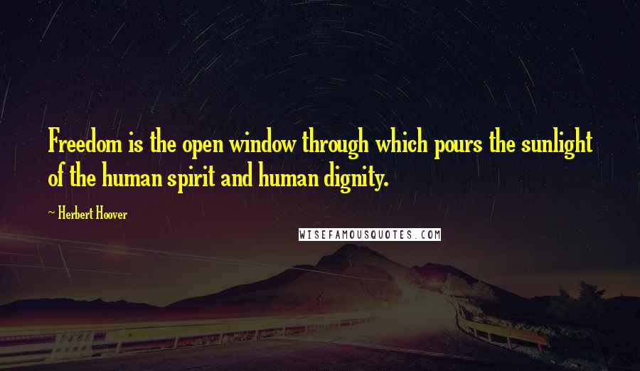 Herbert Hoover Quotes: Freedom is the open window through which pours the sunlight of the human spirit and human dignity.