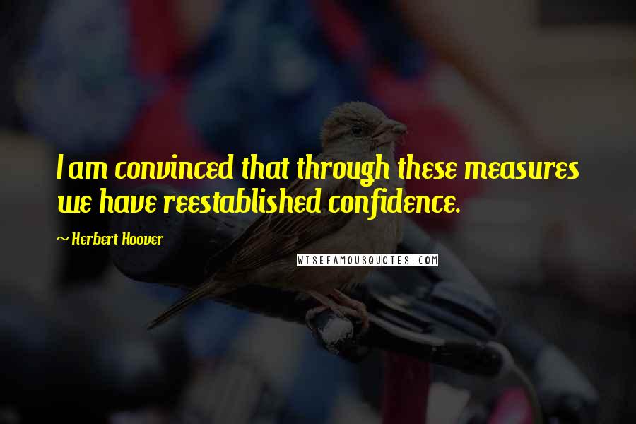 Herbert Hoover Quotes: I am convinced that through these measures we have reestablished confidence.