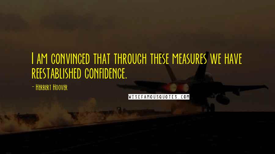 Herbert Hoover Quotes: I am convinced that through these measures we have reestablished confidence.