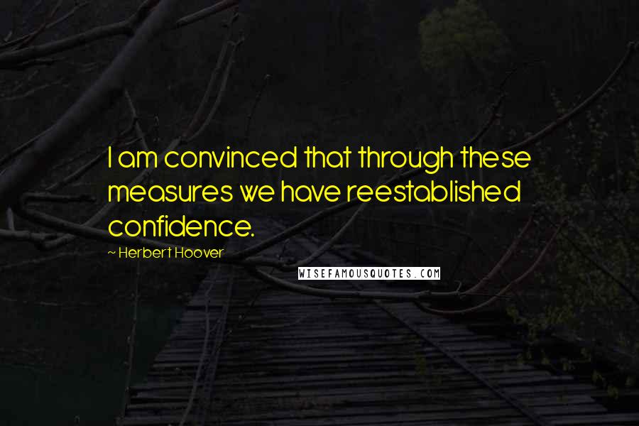 Herbert Hoover Quotes: I am convinced that through these measures we have reestablished confidence.