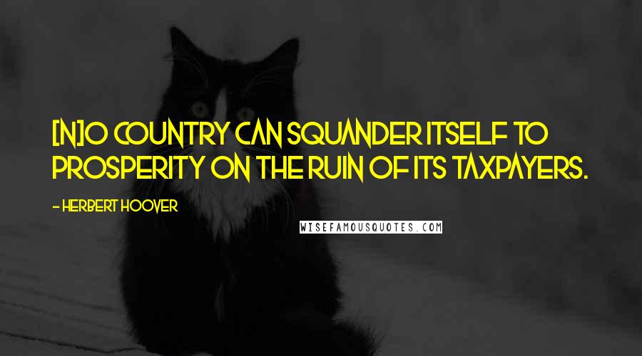 Herbert Hoover Quotes: [N]o country can squander itself to prosperity on the ruin of its taxpayers.