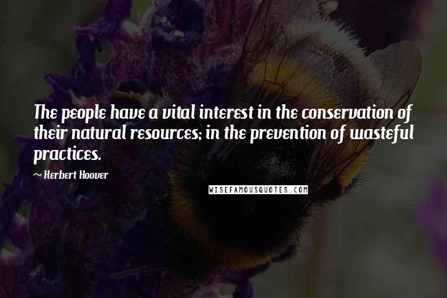 Herbert Hoover Quotes: The people have a vital interest in the conservation of their natural resources; in the prevention of wasteful practices.