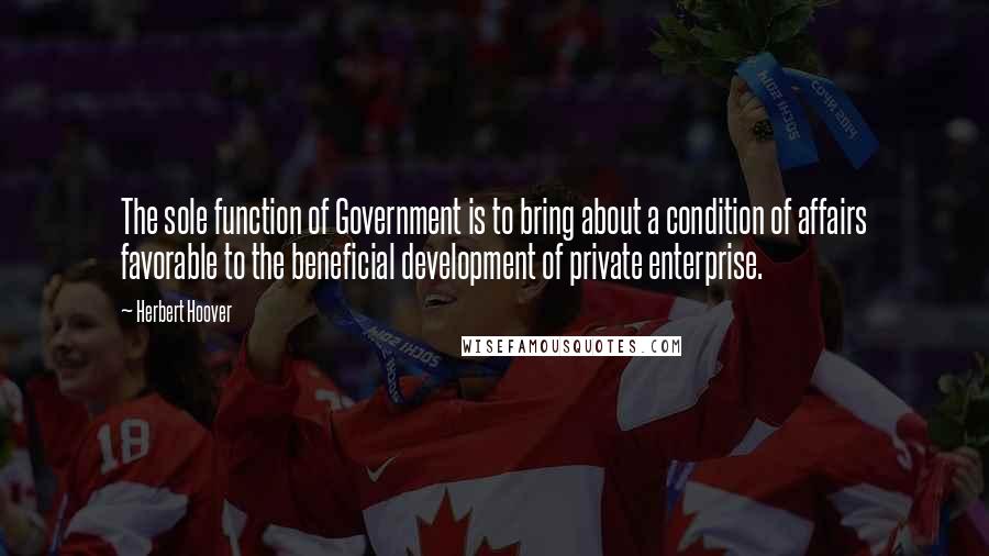 Herbert Hoover Quotes: The sole function of Government is to bring about a condition of affairs favorable to the beneficial development of private enterprise.