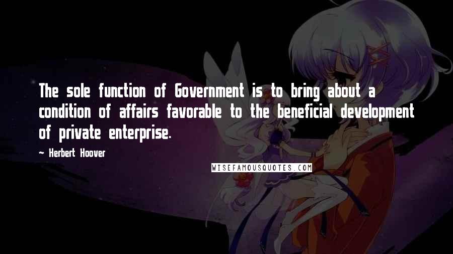 Herbert Hoover Quotes: The sole function of Government is to bring about a condition of affairs favorable to the beneficial development of private enterprise.