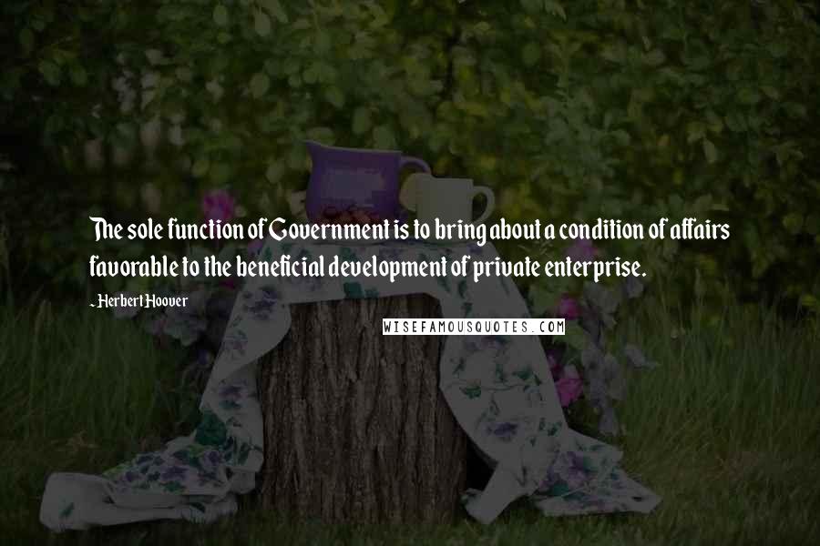 Herbert Hoover Quotes: The sole function of Government is to bring about a condition of affairs favorable to the beneficial development of private enterprise.