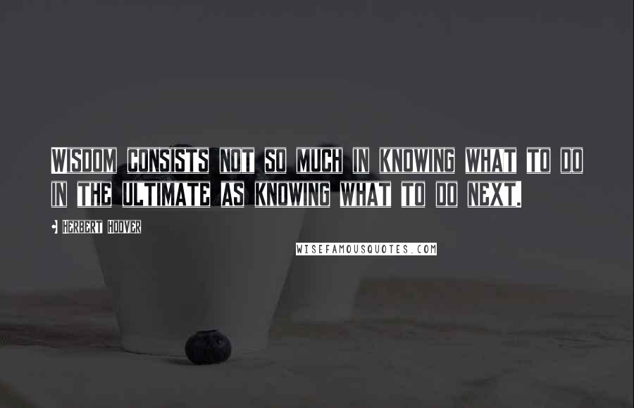 Herbert Hoover Quotes: Wisdom consists not so much in knowing what to do in the ultimate as knowing what to do next.