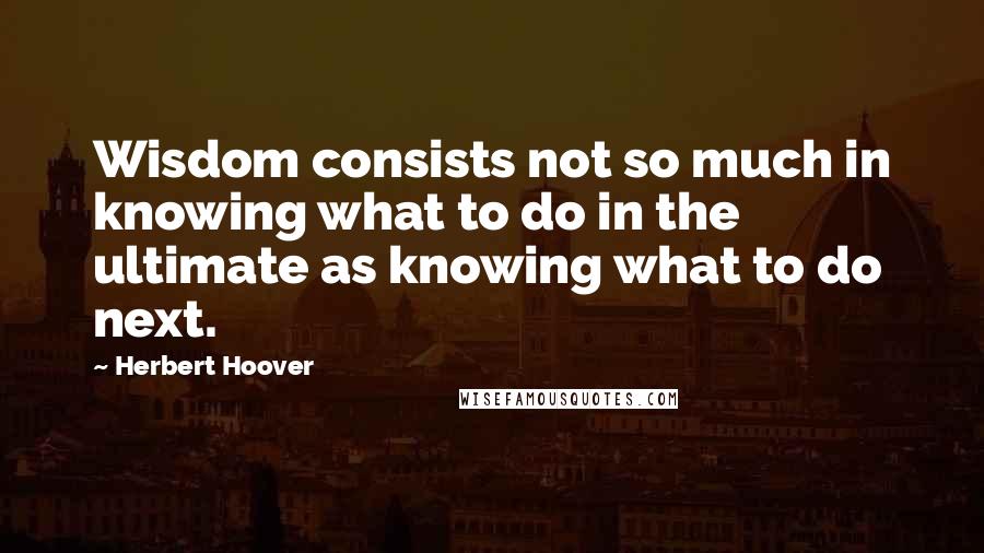 Herbert Hoover Quotes: Wisdom consists not so much in knowing what to do in the ultimate as knowing what to do next.