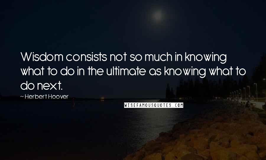 Herbert Hoover Quotes: Wisdom consists not so much in knowing what to do in the ultimate as knowing what to do next.