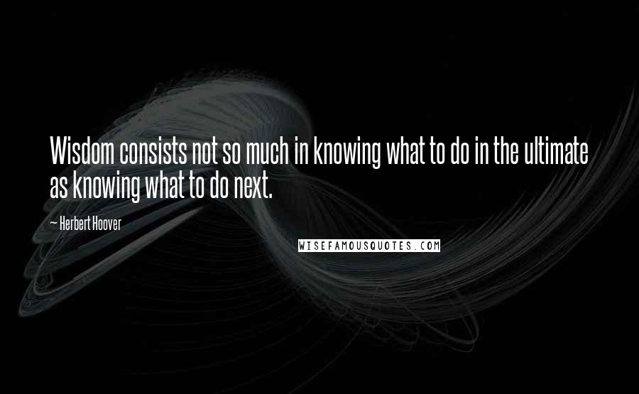 Herbert Hoover Quotes: Wisdom consists not so much in knowing what to do in the ultimate as knowing what to do next.