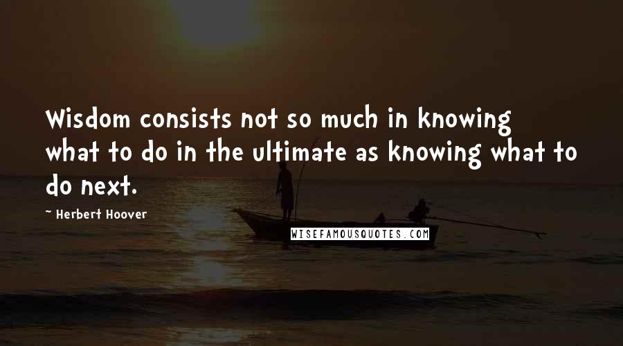 Herbert Hoover Quotes: Wisdom consists not so much in knowing what to do in the ultimate as knowing what to do next.