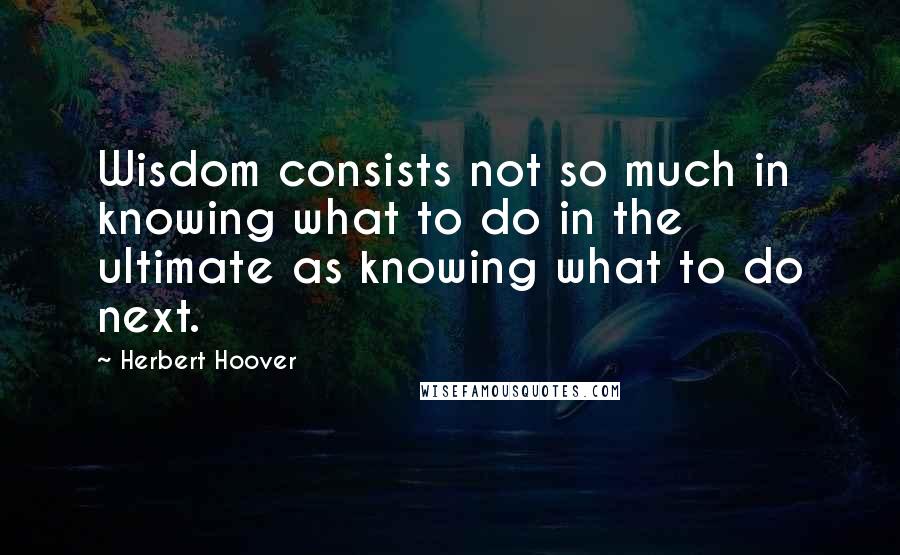 Herbert Hoover Quotes: Wisdom consists not so much in knowing what to do in the ultimate as knowing what to do next.