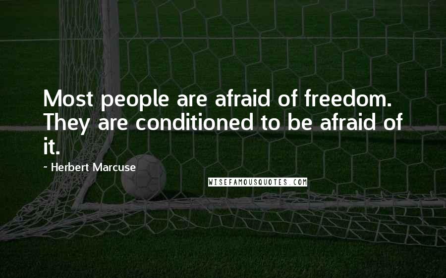 Herbert Marcuse Quotes: Most people are afraid of freedom. They are conditioned to be afraid of it.