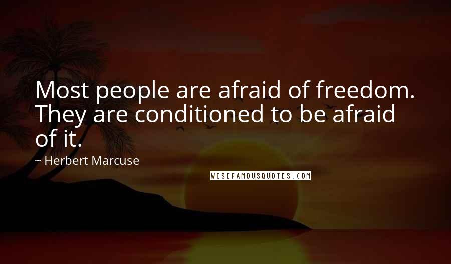 Herbert Marcuse Quotes: Most people are afraid of freedom. They are conditioned to be afraid of it.