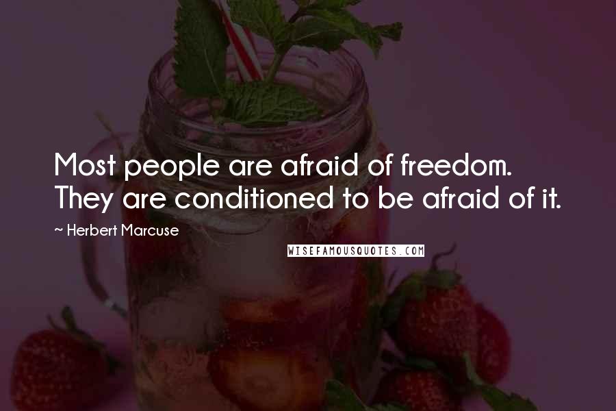 Herbert Marcuse Quotes: Most people are afraid of freedom. They are conditioned to be afraid of it.