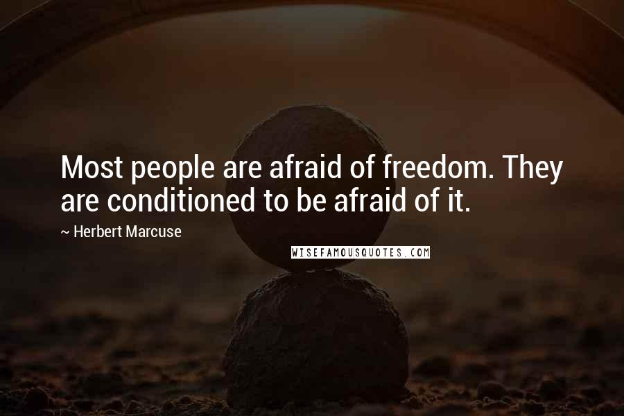 Herbert Marcuse Quotes: Most people are afraid of freedom. They are conditioned to be afraid of it.