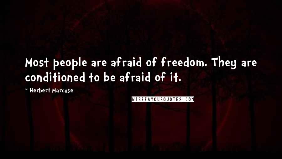 Herbert Marcuse Quotes: Most people are afraid of freedom. They are conditioned to be afraid of it.