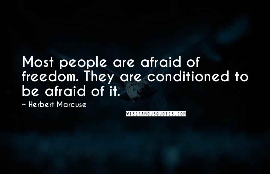Herbert Marcuse Quotes: Most people are afraid of freedom. They are conditioned to be afraid of it.