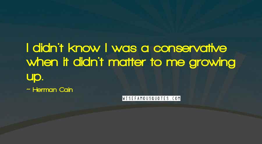 Herman Cain Quotes: I didn't know I was a conservative when it didn't matter to me growing up.