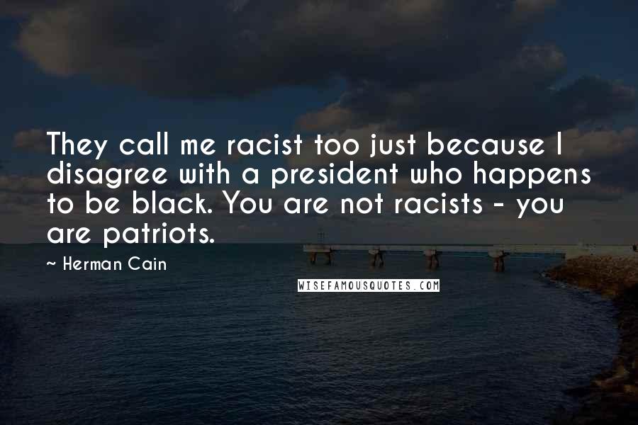 Herman Cain Quotes: They call me racist too just because I disagree with a president who happens to be black. You are not racists - you are patriots.
