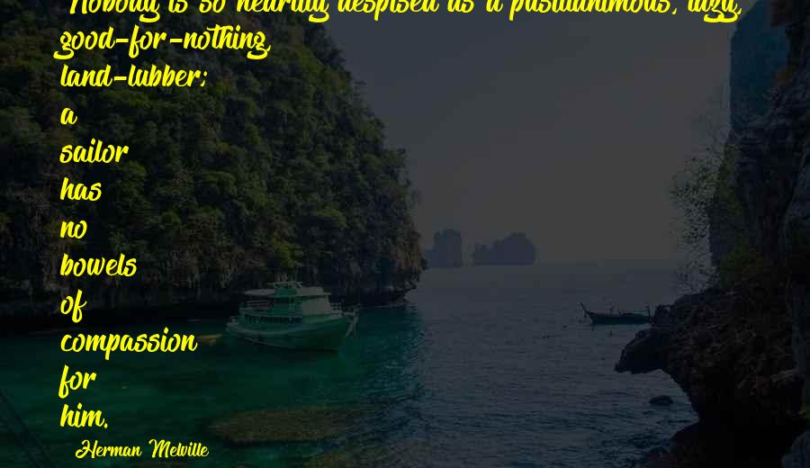 Herman Melville Quotes: Nobody is so heartily despised as a pusillanimous, lazy, good-for-nothing, land-lubber; a sailor has no bowels of compassion for him.
