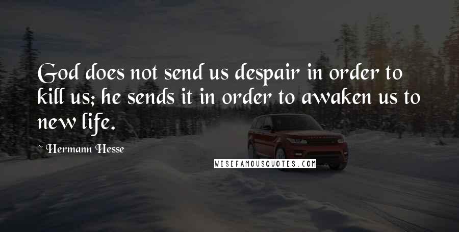 Hermann Hesse Quotes: God does not send us despair in order to kill us; he sends it in order to awaken us to new life.