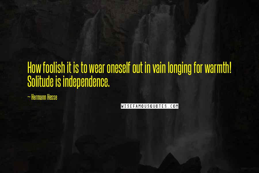 Hermann Hesse Quotes: How foolish it is to wear oneself out in vain longing for warmth! Solitude is independence.