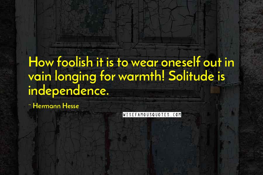 Hermann Hesse Quotes: How foolish it is to wear oneself out in vain longing for warmth! Solitude is independence.