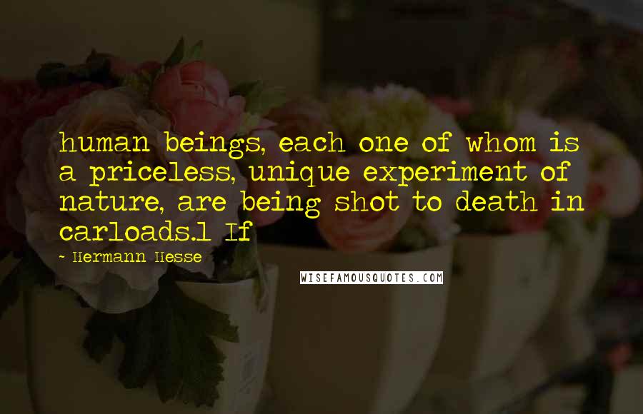 Hermann Hesse Quotes: human beings, each one of whom is a priceless, unique experiment of nature, are being shot to death in carloads.1 If