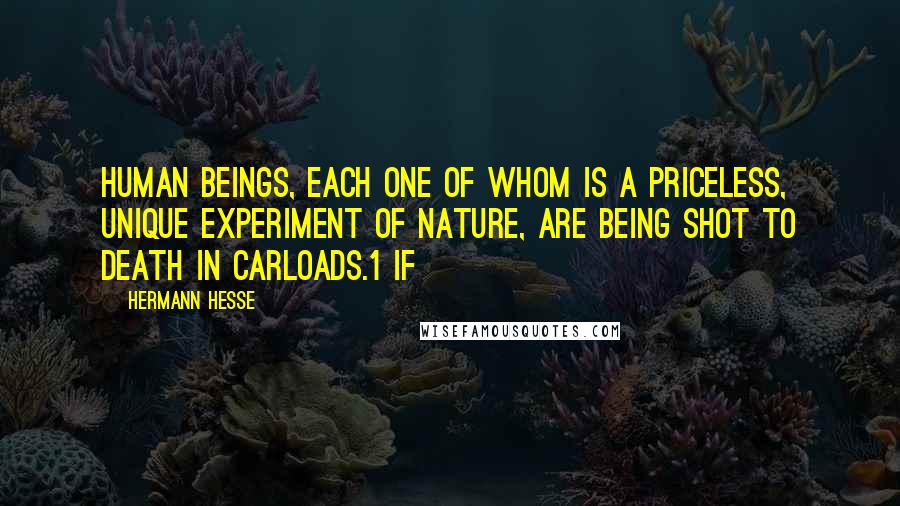 Hermann Hesse Quotes: human beings, each one of whom is a priceless, unique experiment of nature, are being shot to death in carloads.1 If
