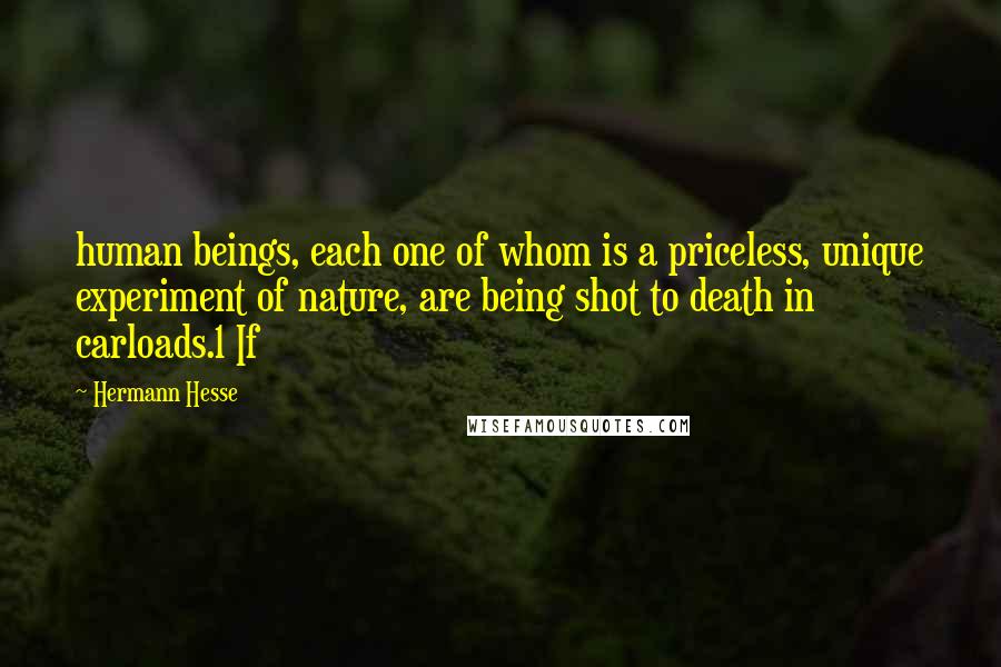 Hermann Hesse Quotes: human beings, each one of whom is a priceless, unique experiment of nature, are being shot to death in carloads.1 If