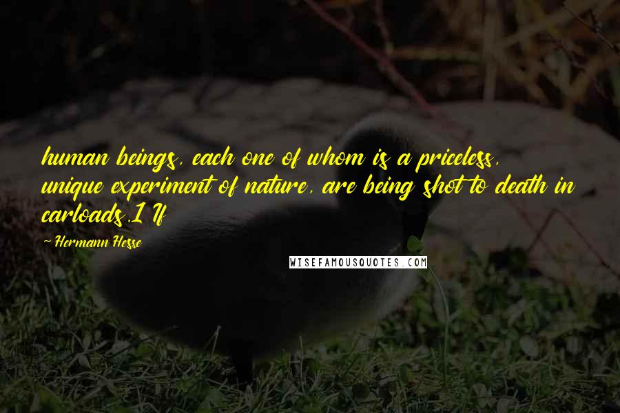 Hermann Hesse Quotes: human beings, each one of whom is a priceless, unique experiment of nature, are being shot to death in carloads.1 If