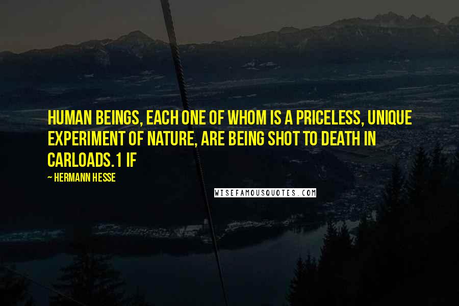 Hermann Hesse Quotes: human beings, each one of whom is a priceless, unique experiment of nature, are being shot to death in carloads.1 If