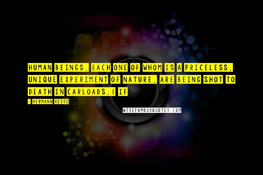 Hermann Hesse Quotes: human beings, each one of whom is a priceless, unique experiment of nature, are being shot to death in carloads.1 If