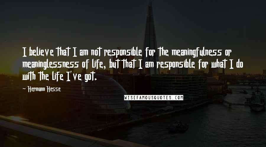 Hermann Hesse Quotes: I believe that I am not responsible for the meaningfulness or meaninglessness of life, but that I am responsible for what I do with the life I've got.