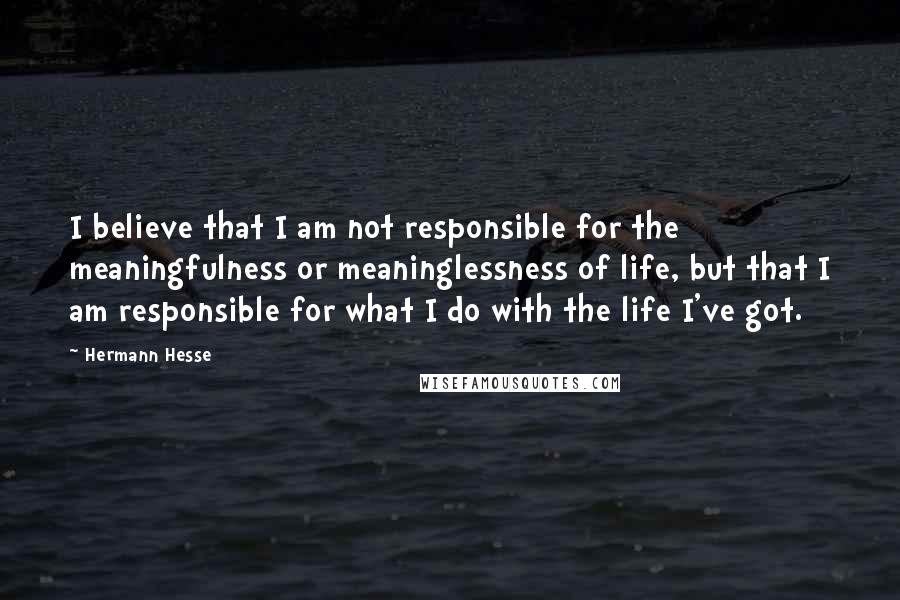 Hermann Hesse Quotes: I believe that I am not responsible for the meaningfulness or meaninglessness of life, but that I am responsible for what I do with the life I've got.