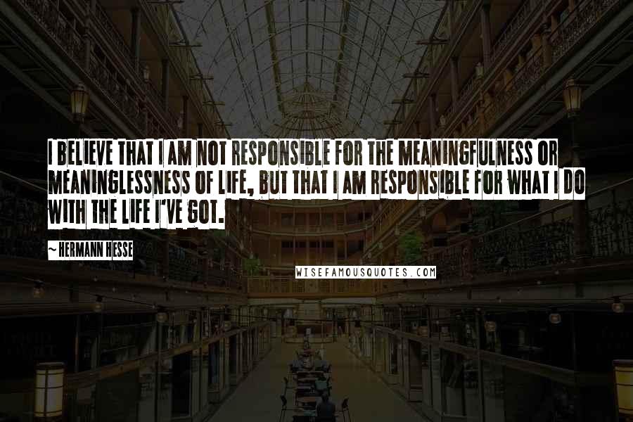 Hermann Hesse Quotes: I believe that I am not responsible for the meaningfulness or meaninglessness of life, but that I am responsible for what I do with the life I've got.