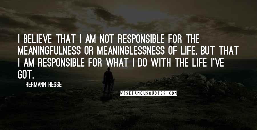 Hermann Hesse Quotes: I believe that I am not responsible for the meaningfulness or meaninglessness of life, but that I am responsible for what I do with the life I've got.