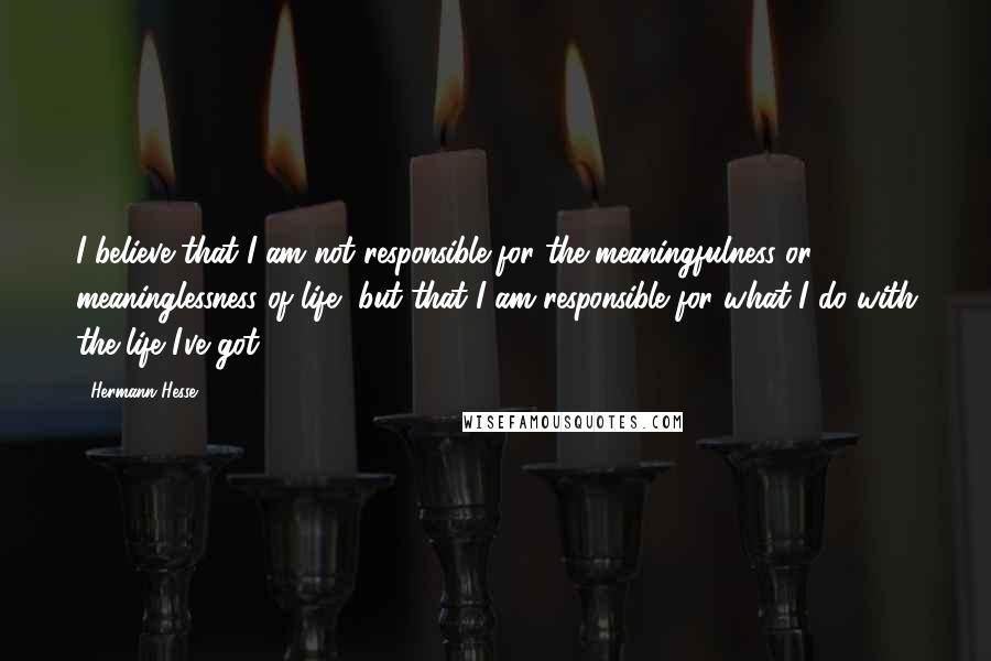 Hermann Hesse Quotes: I believe that I am not responsible for the meaningfulness or meaninglessness of life, but that I am responsible for what I do with the life I've got.