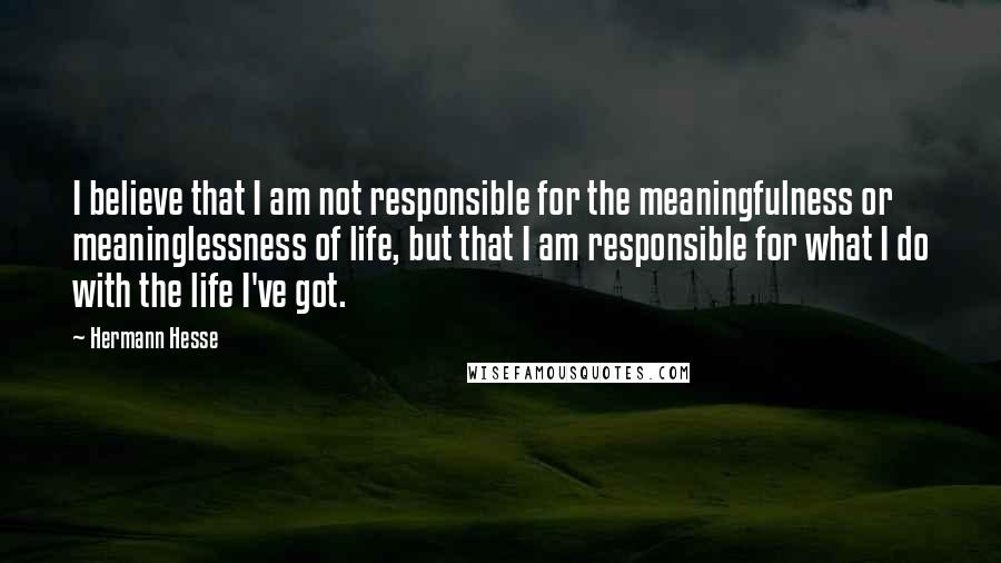 Hermann Hesse Quotes: I believe that I am not responsible for the meaningfulness or meaninglessness of life, but that I am responsible for what I do with the life I've got.